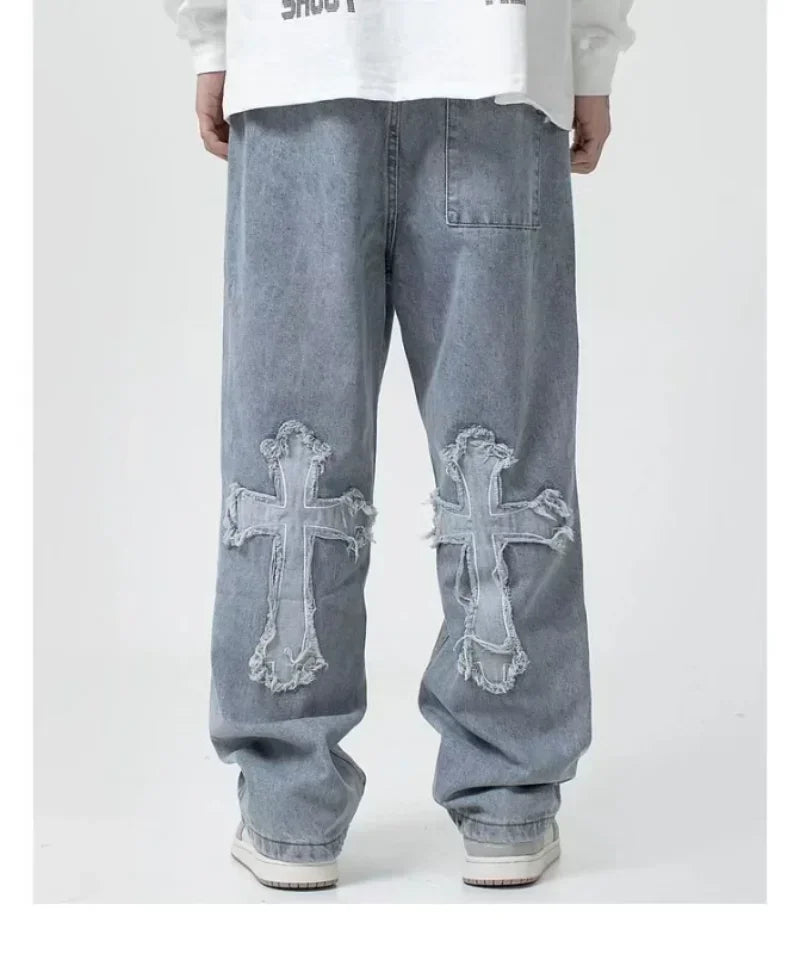 Y2k Cargo Cross Denim Baggy Loose Trousers