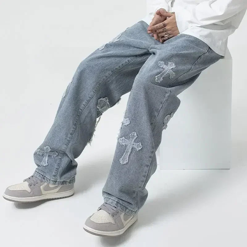 Y2k Cargo Cross Denim Baggy Loose Trousers
