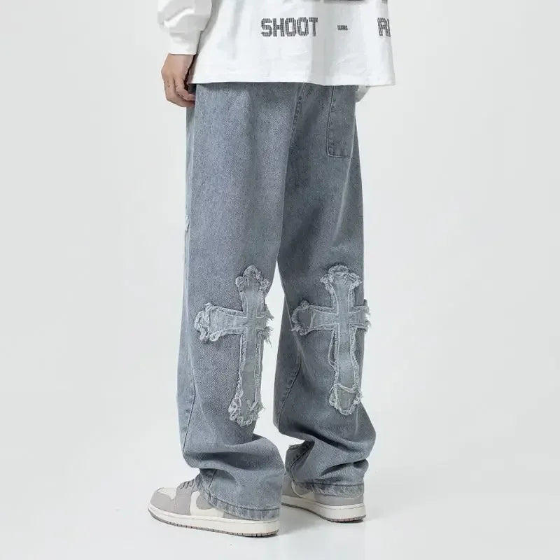 Y2k Cargo Cross Denim Baggy Loose Trousers
